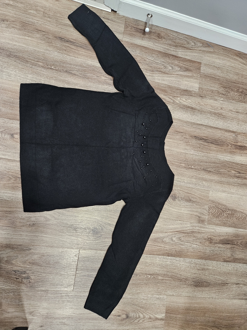 Designers Originals Black Crewneck Sweater with Neck Embellishments